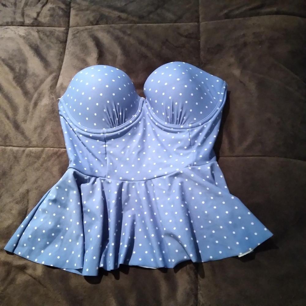 Sized Medium swim top. Blue w polka dots